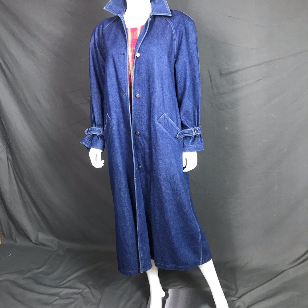 Classic Long Denim Trench Coat in Deep Blue